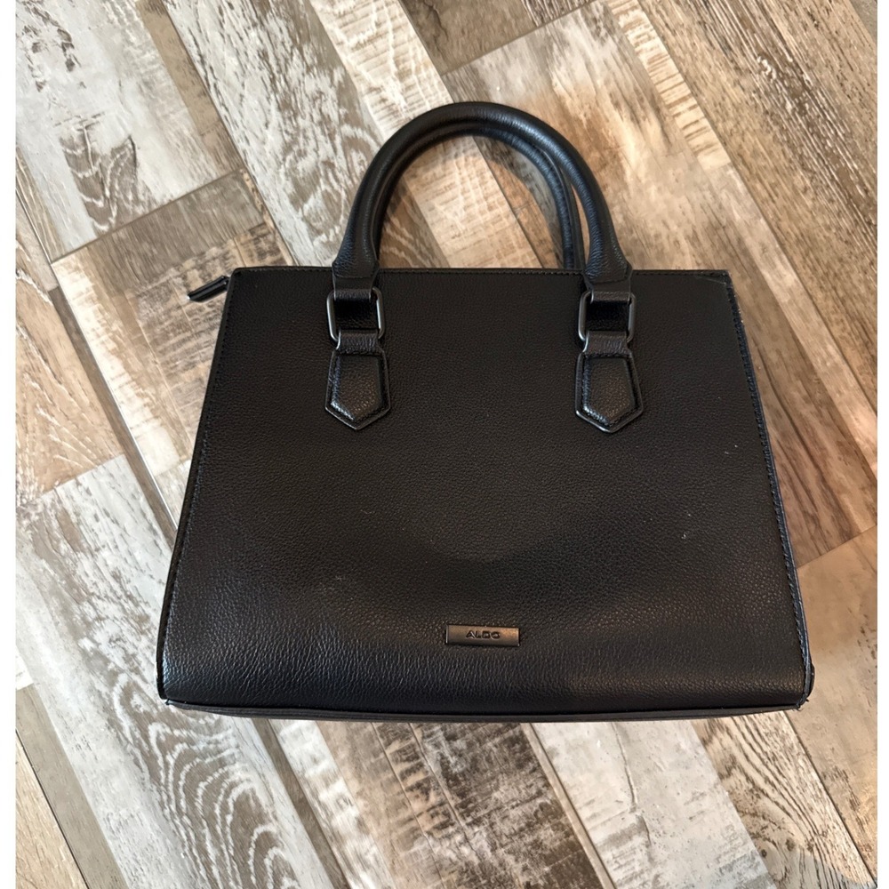 ALDO Womens Chic Satchel Handbag Removable Strap Embossed Wallet OS Black Pro